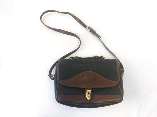 90s Dooney and Bourke Dark Navy (Almost Black) Cedar Leather Carrier Top Handle Crossbody Bag, Vintage Dooney Handbag
