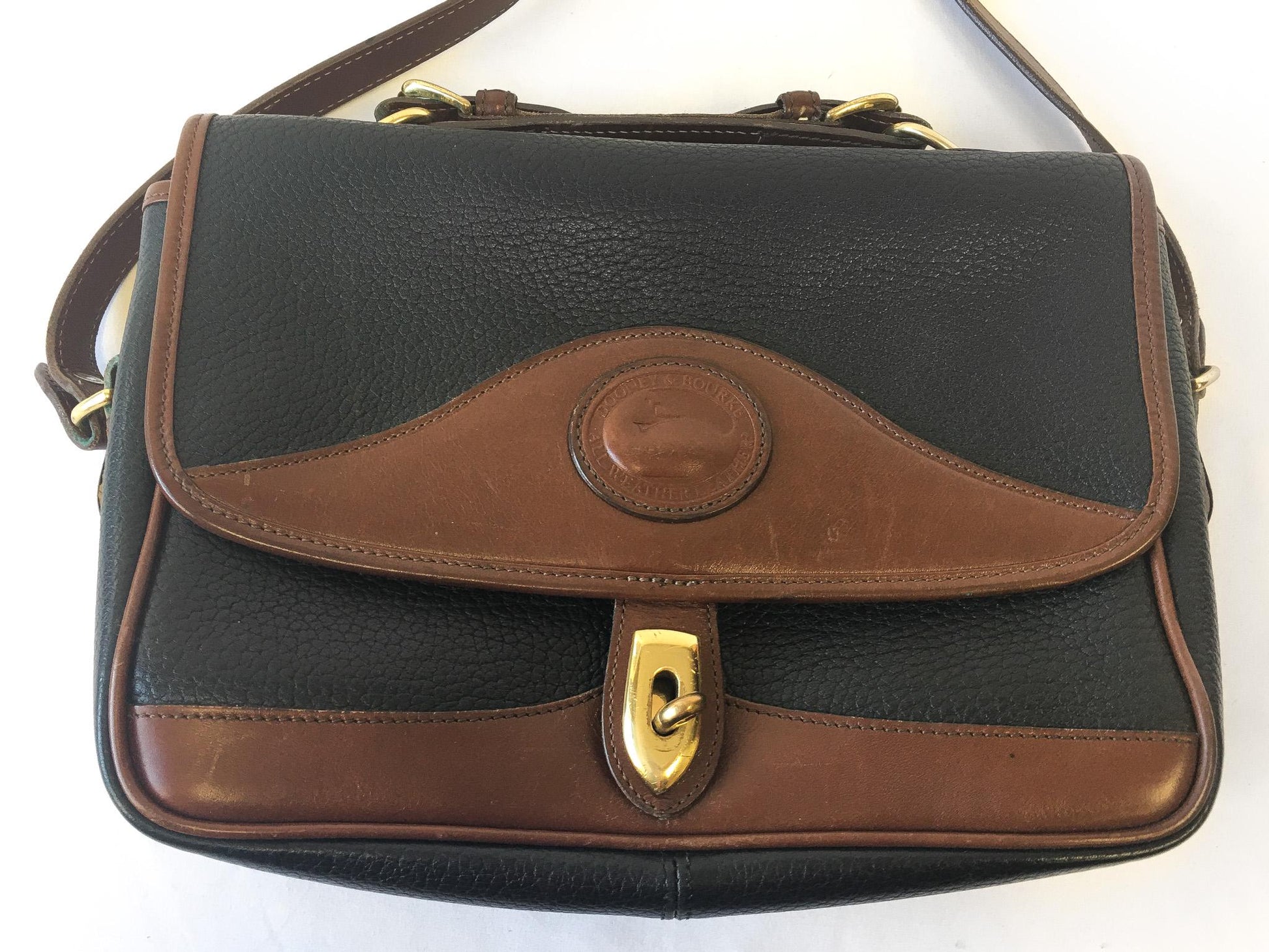 90s Dooney and Bourke Dark Navy (Almost Black) Cedar Leather Carrier Top Handle Crossbody Bag, Vintage Dooney Handbag