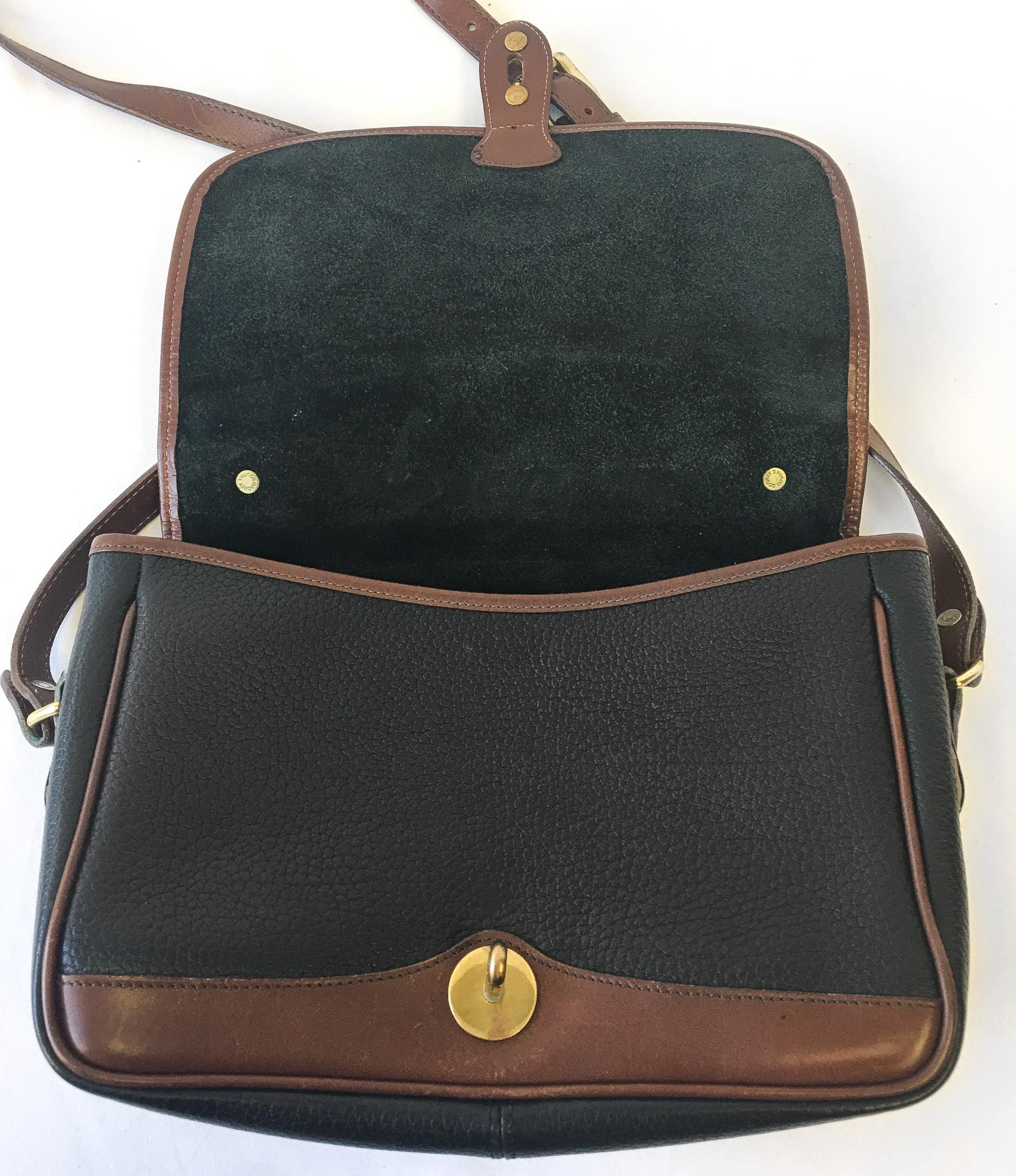 90s Dooney and Bourke Dark Navy (Almost Black) Cedar Leather Carrier Top Handle Crossbody Bag, Vintage Dooney Handbag