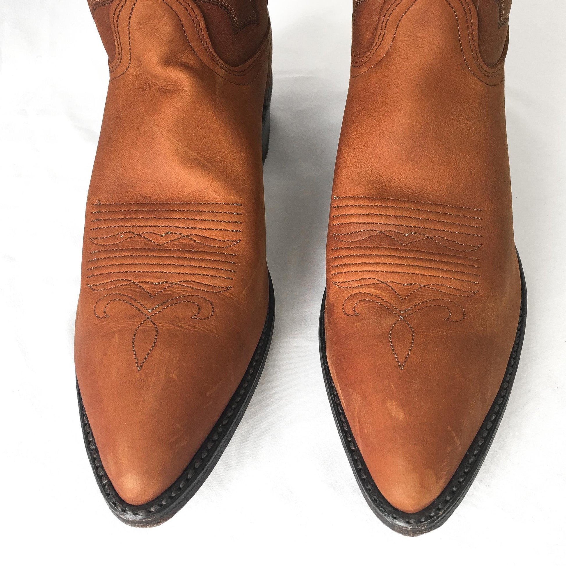 Vintage Dan Post Marlboro Edition Brown Embroidered Leather Cowboy Boots, in Original Box, Women's Sz. 9.5M, Vintage Western Boots