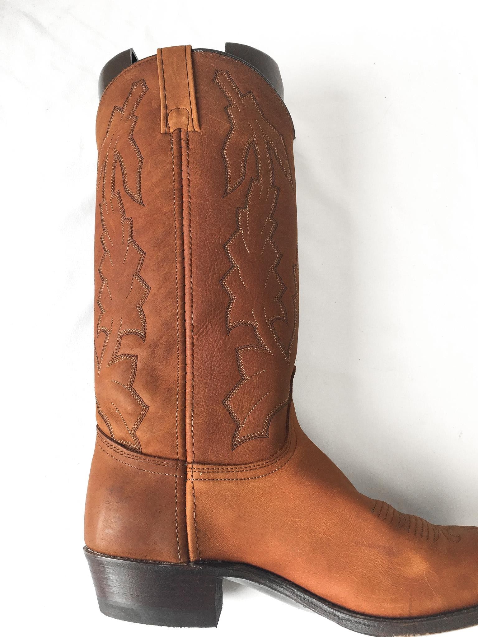 Vintage Dan Post Marlboro Edition Brown Embroidered Leather Cowboy Boots, in Original Box, Women's Sz. 9.5M, Vintage Western Boots