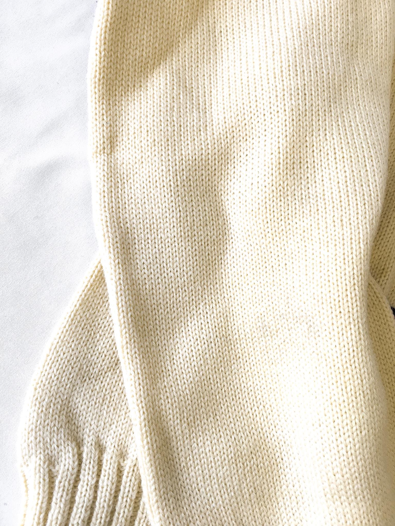 Vintage 50s Sand Knit Cream/Off-White Red "P" Letter V-Neck Wool Sweater, Women's Sz. 40, Vintage Preppy Sweater