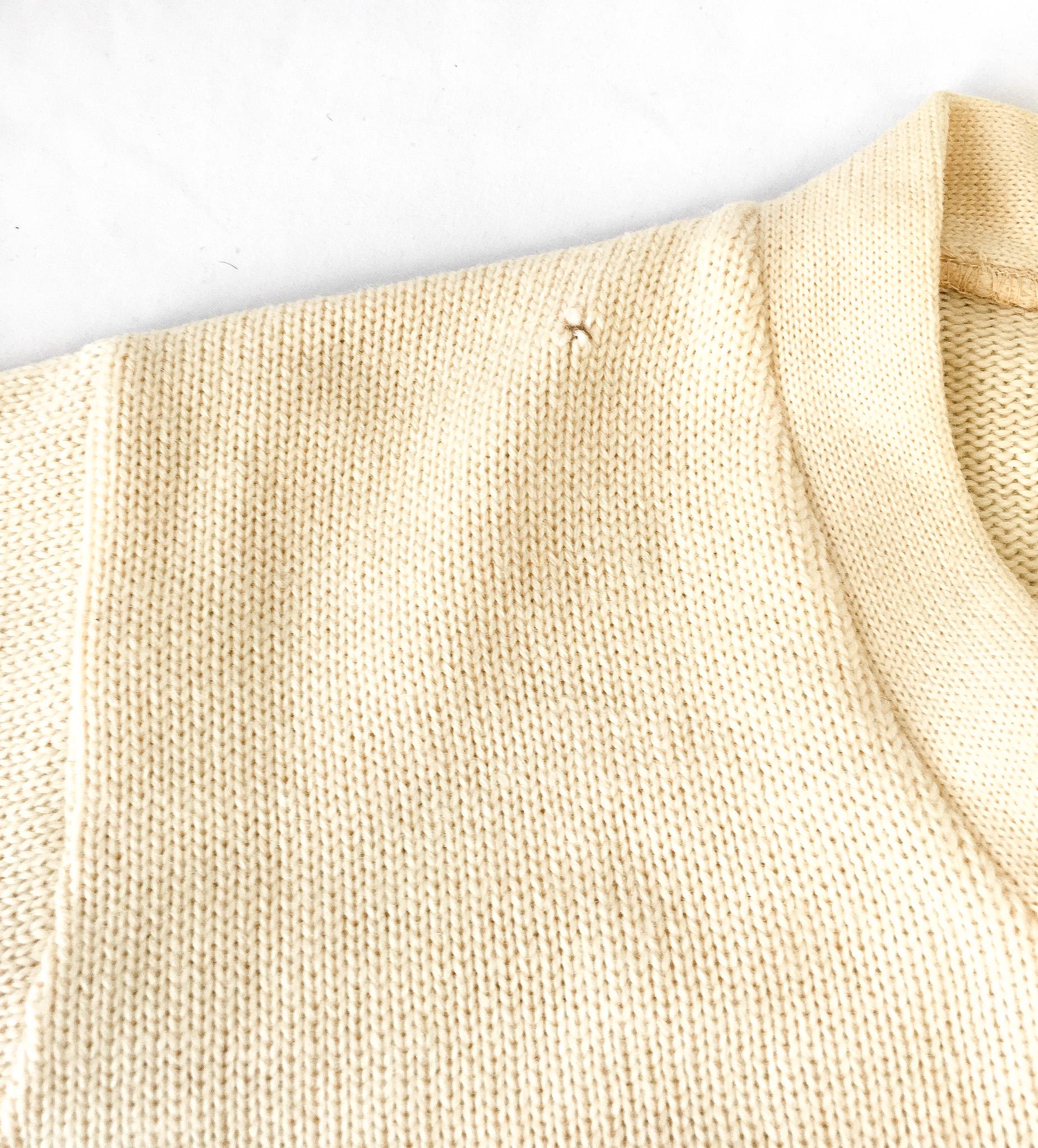 Vintage 50s Sand Knit Cream/Off-White Red "P" Letter V-Neck Wool Sweater, Women's Sz. 40, Vintage Preppy Sweater