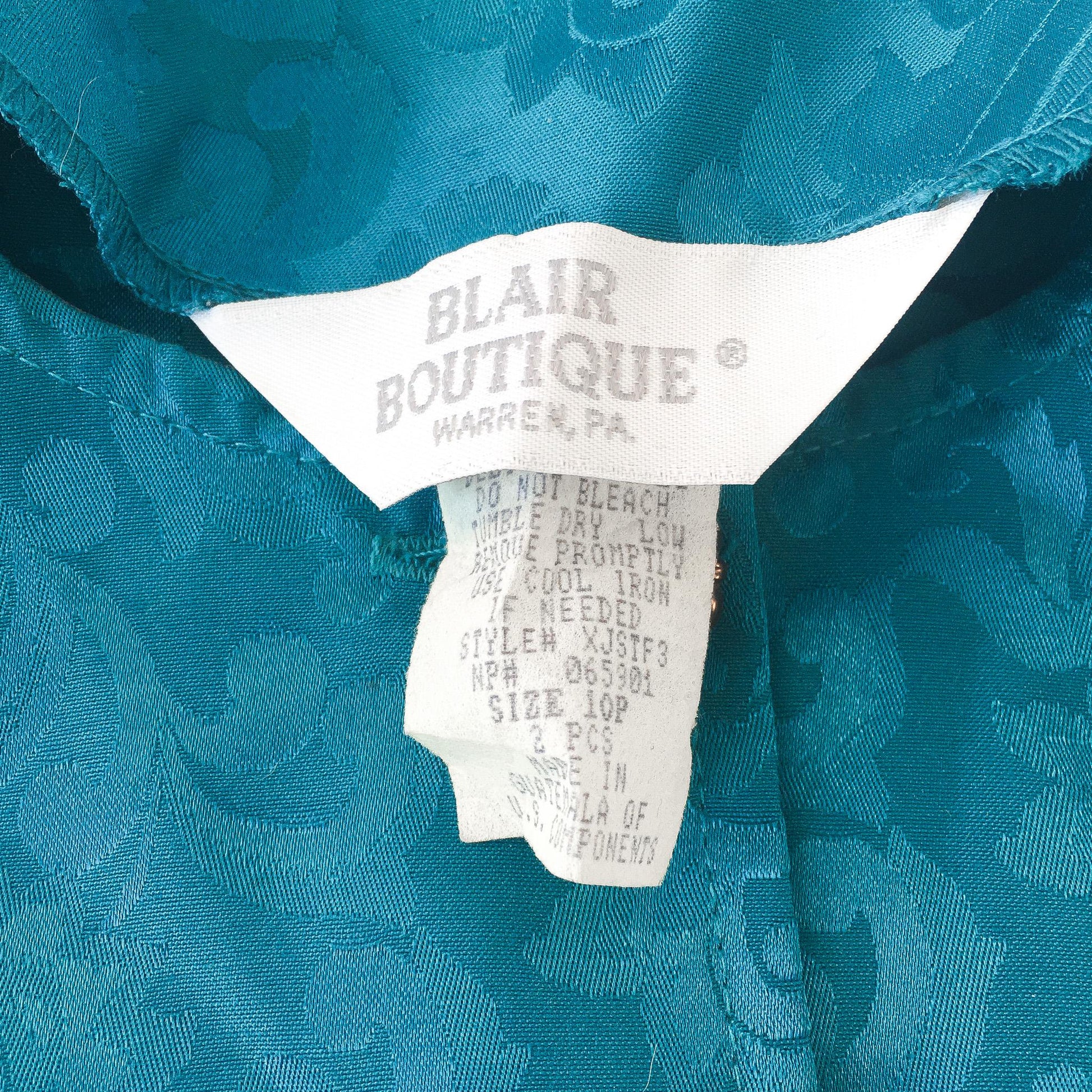 Vintage 80s Blair Boutique Teal Floral Paisley Print Pearl Button Blazer, Women's Sz. XS-S