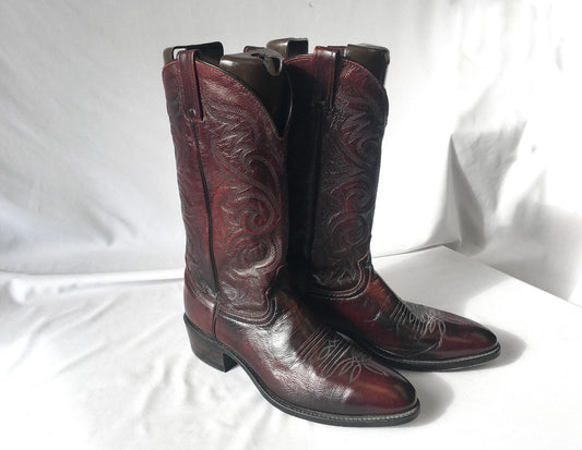 Vintage J. Chisholm Exotic Leather Wine/Burgundy Cowboy Boots, Style #J513, Men's Sz. 11.5D, Vintage Western Boots