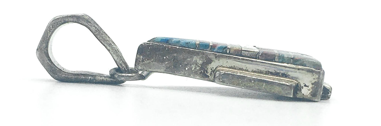 Vintage Alfred Martinez Navajo Multicolor Triangle Sterling Silver Pendant, Vintage Navajo Jewelry