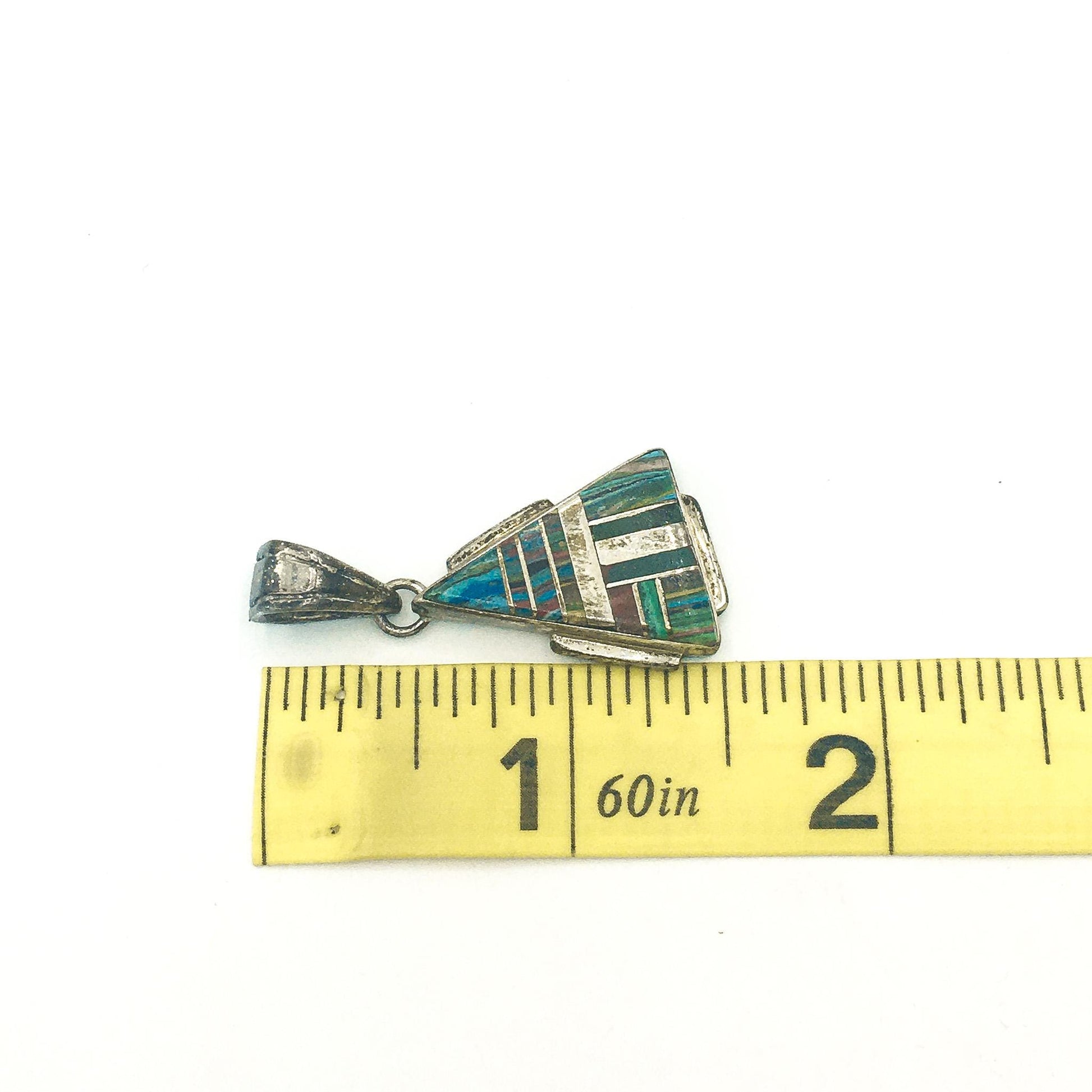 Vintage Alfred Martinez Navajo Multicolor Triangle Sterling Silver Pendant, Vintage Navajo Jewelry