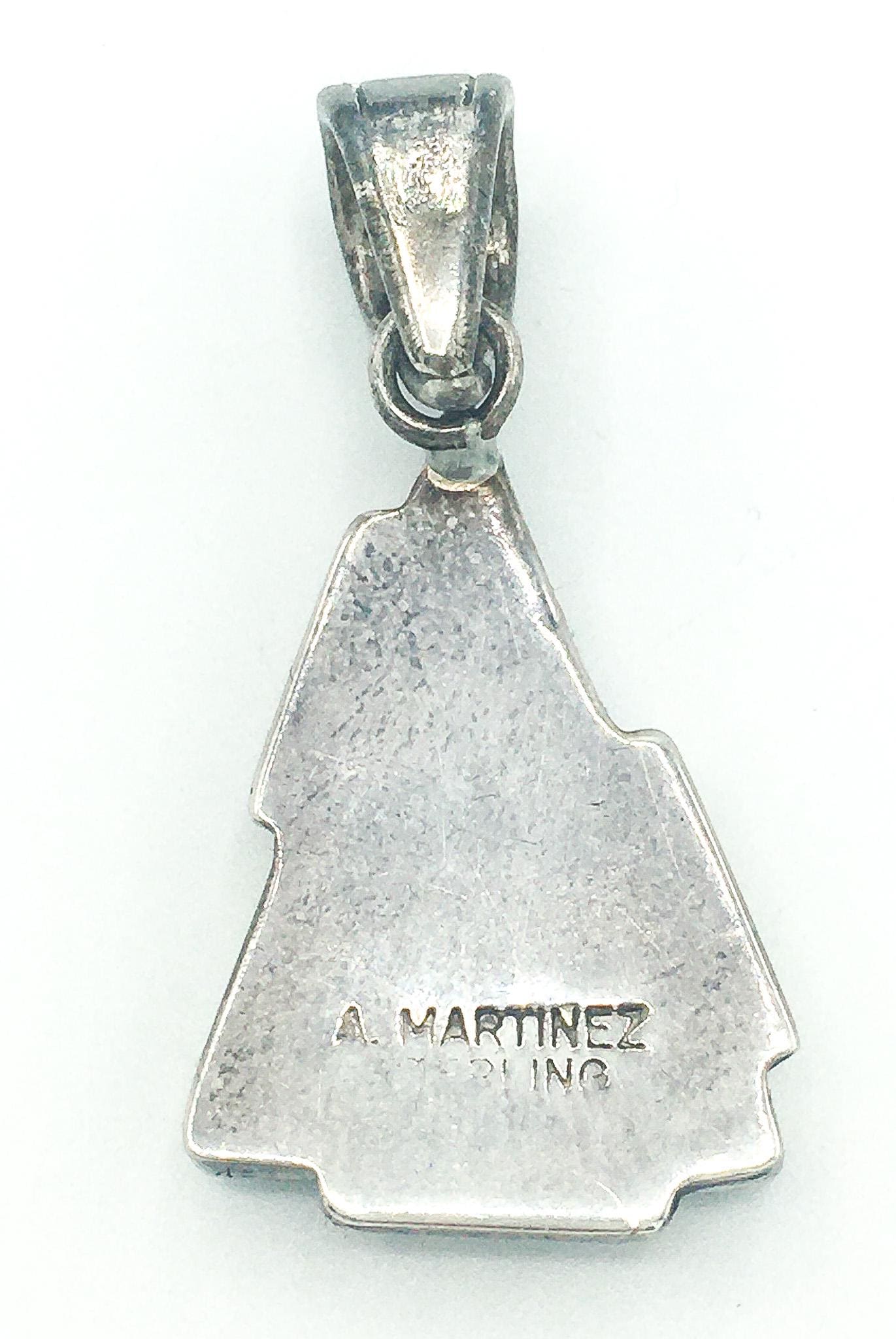 Vintage Alfred Martinez Navajo Multicolor Triangle Sterling Silver Pendant, Vintage Navajo Jewelry