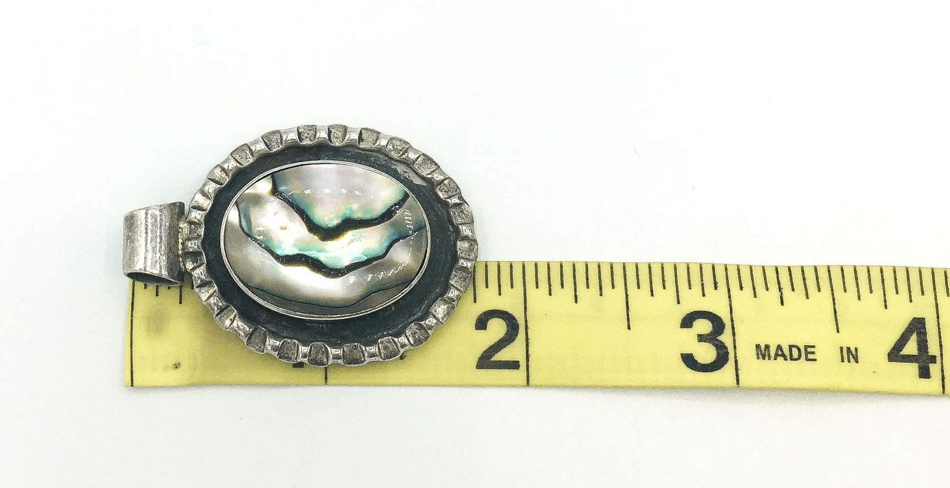 Vintage Mexico 925 Sterling Silver Abalone Shell Slide Pendant, Vintage Boho Style Pendant Jewelry