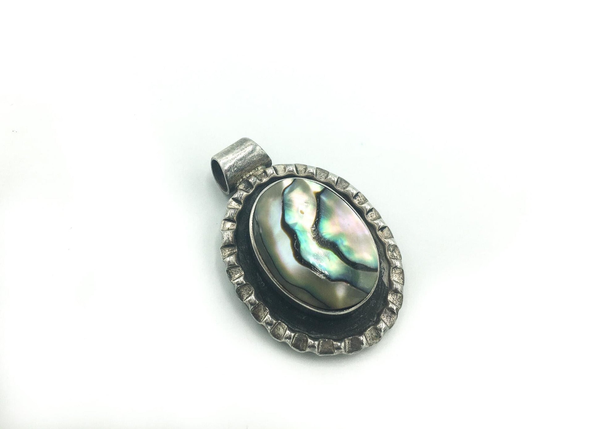 Vintage Mexico 925 Sterling Silver Abalone Shell Slide Pendant, Vintage Boho Style Pendant Jewelry