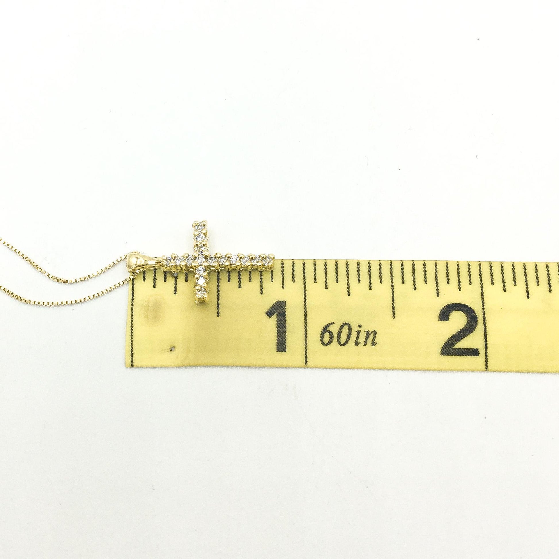 18K Yellow Gold and Diamond Cross Pendant on 18K Italy 18" Box Chain, Simple Everyday Layering Cross Necklace