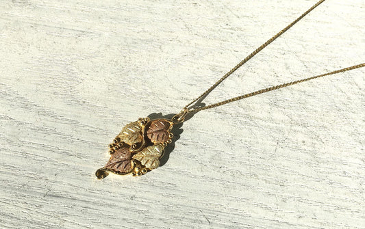 Vintage JCO Black Hills 10K Gold Four Leaf Pendant on 12K Gold Filled 19" Chain, Vintage Black Hills Gold Necklace
