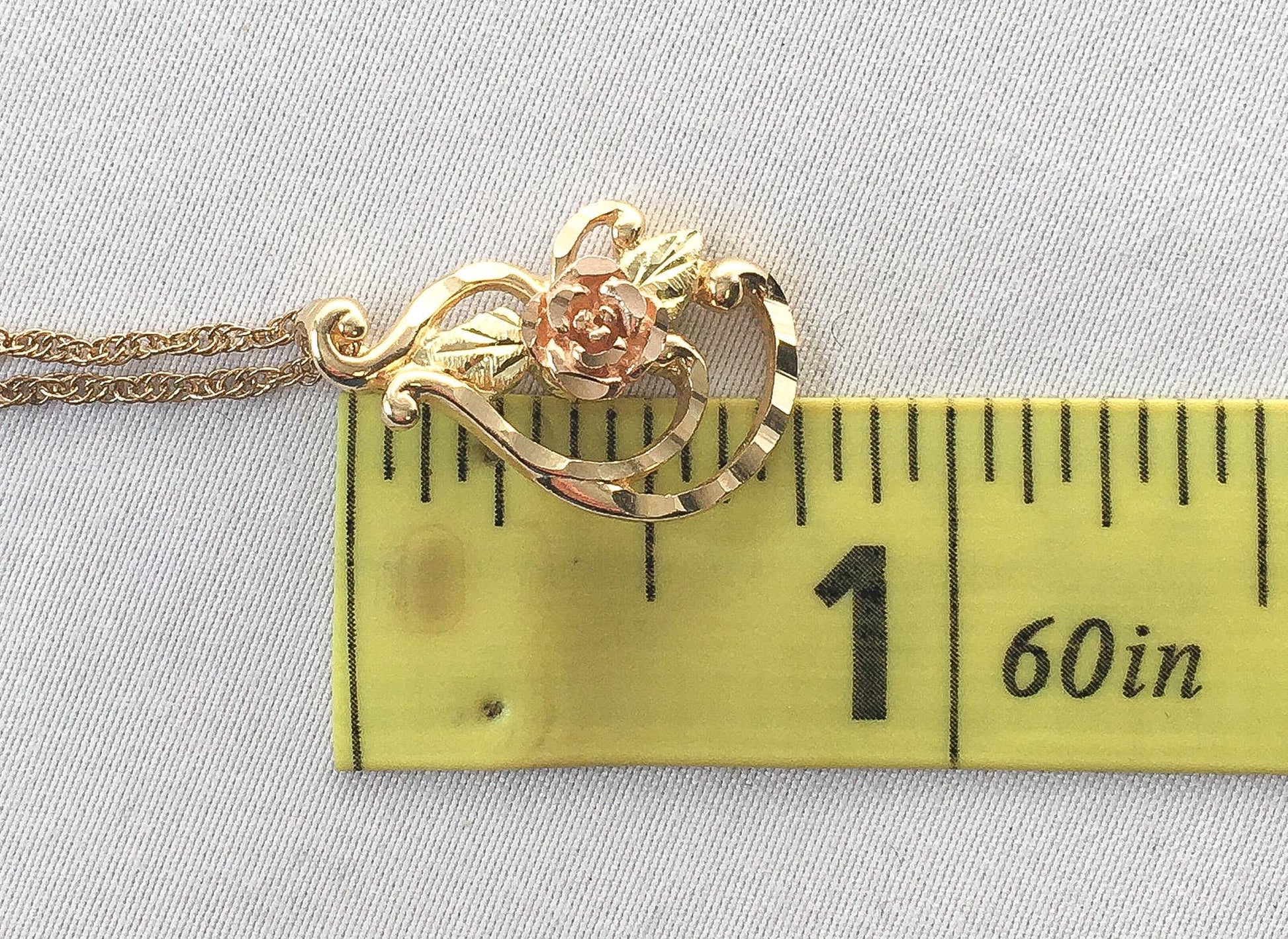 Vintage Landstrom's Black Hills Gold 10K Rose Pendant on 12K GF 18" Chain, Vintage Black Hills Gold Necklace