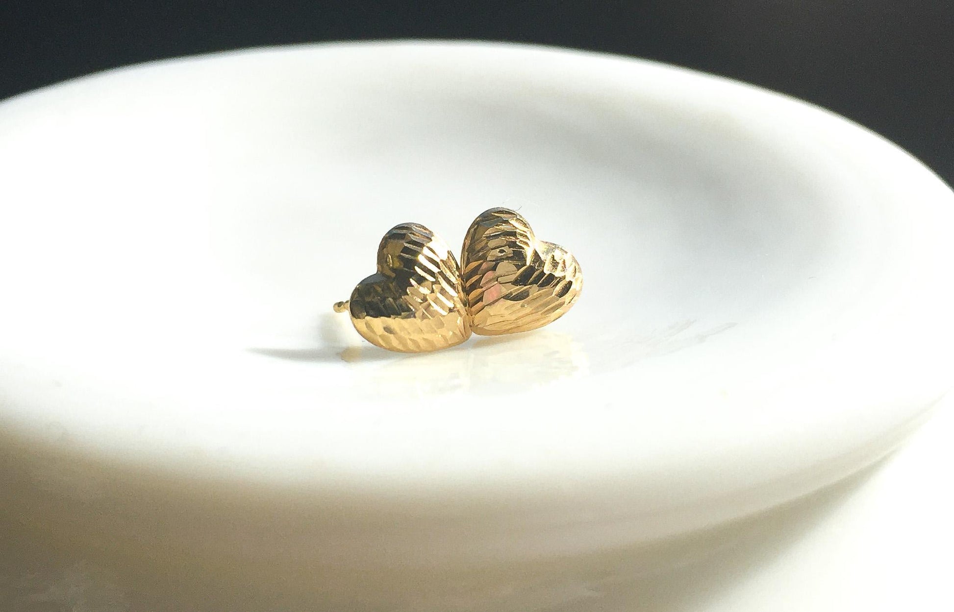 Vintage 14K JCM Textured Small Heart Stud Earrings, Simple Everyday Earrings