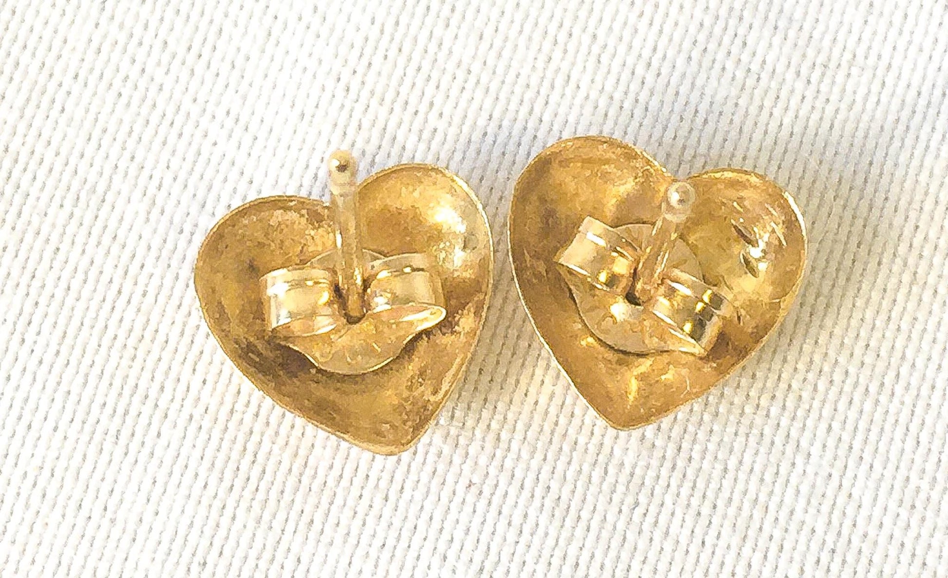 Vintage 14K JCM Textured Small Heart Stud Earrings, Simple Everyday Earrings