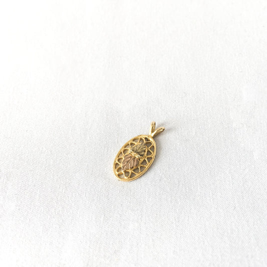Vintage 12K Black Hills Gold Filigree Leaf Pendant with Stampers Makers Mark, Vintage Black Hills Gold Jewelry