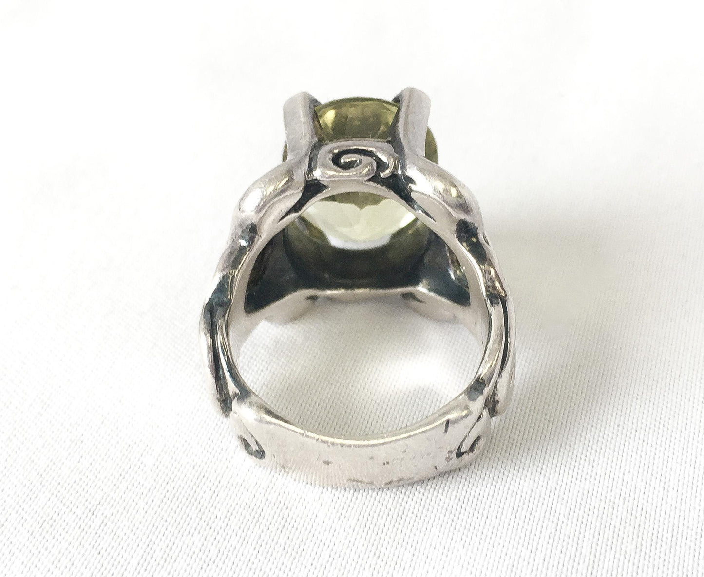 18K and Sterling Silver Ann King Citrine Cocktail Ring, Sz. 6.75/7, Vintage Art Deco Statement Ring