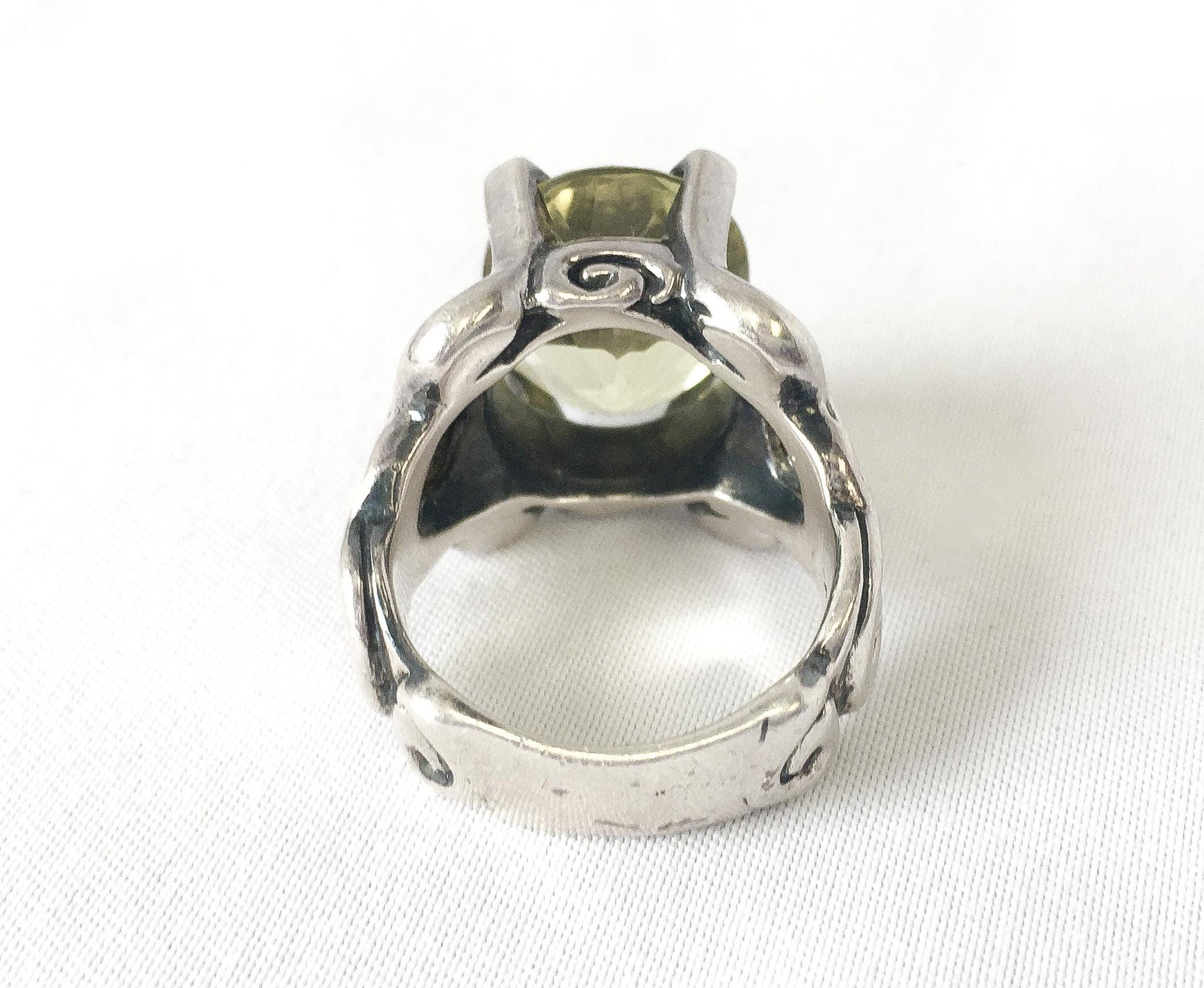 18K and Sterling Silver Ann King Citrine Cocktail Ring, Sz. 6.75/7, Vintage Art Deco Statement Ring