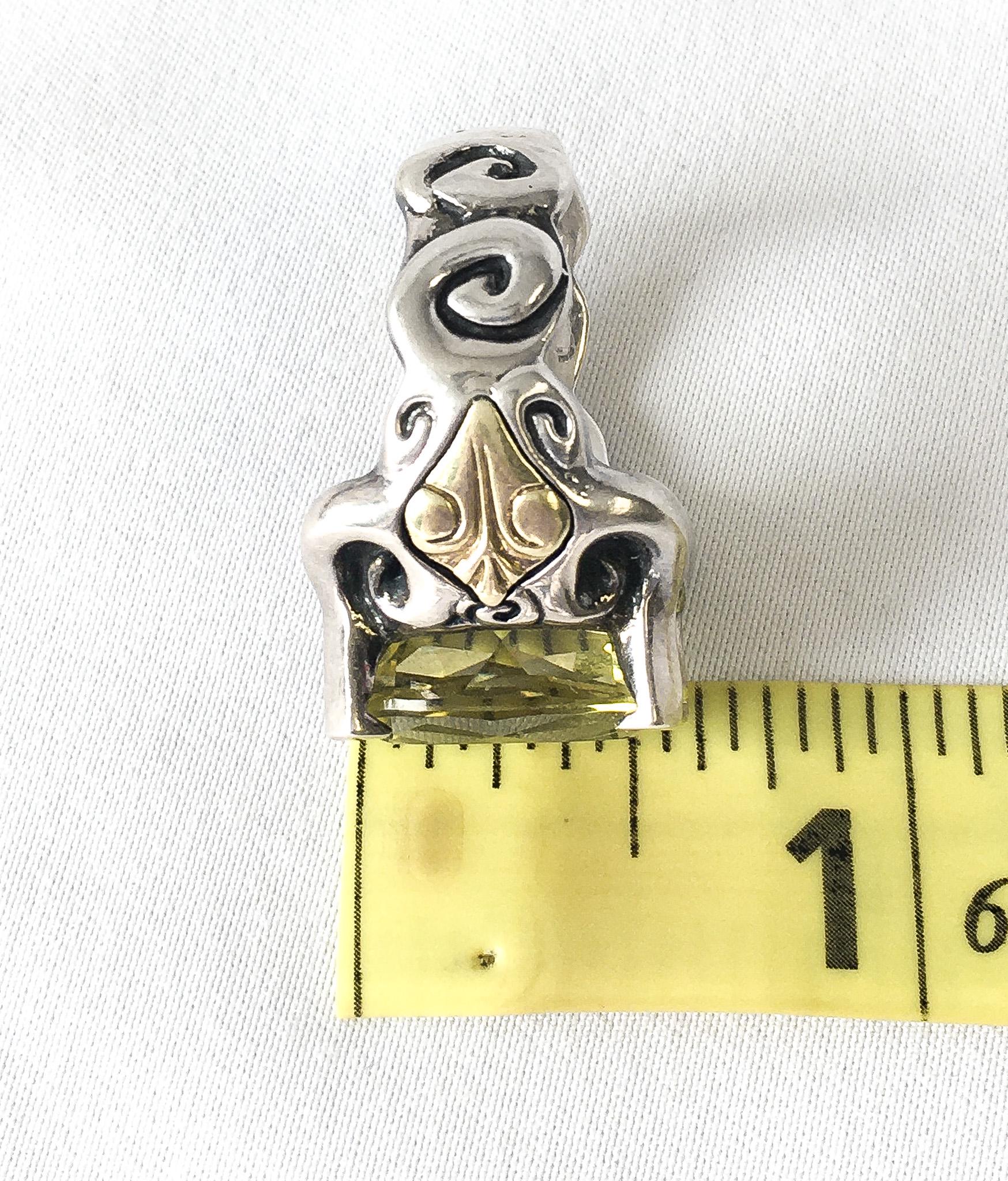 18K and Sterling Silver Ann King Citrine Cocktail Ring, Sz. 6.75/7, Vintage Art Deco Statement Ring