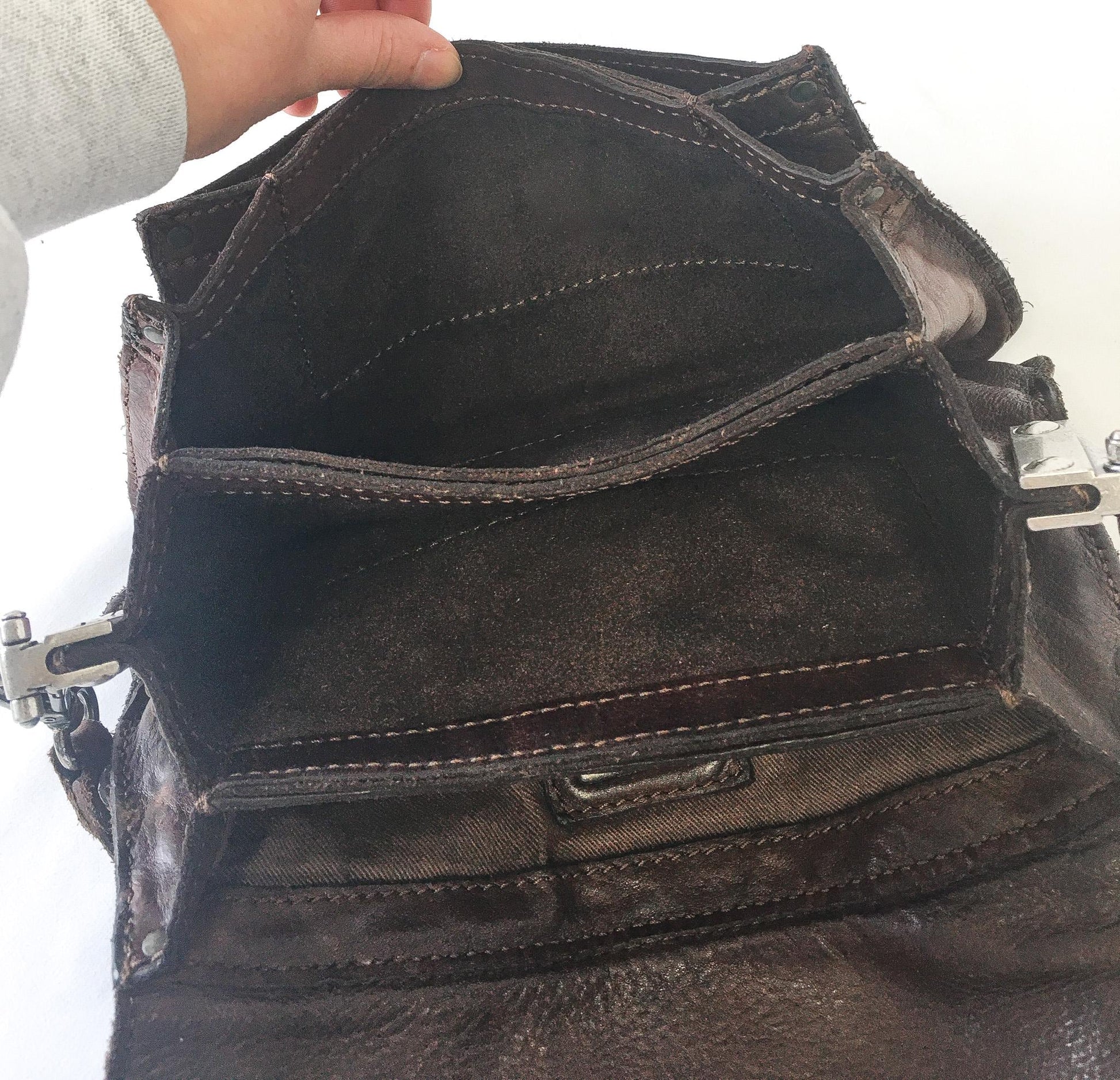 Vintage Inspired Campomaggi Two Toned Brown Leather Studded Crossbody Bag, Vintage Western Handbag