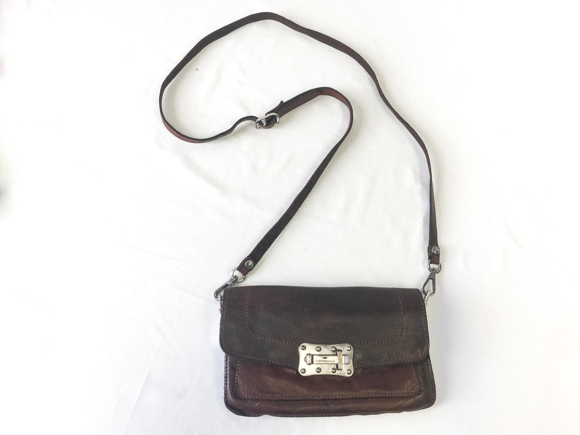 Vintage Inspired Campomaggi Two Toned Brown Leather Studded Crossbody Bag, Vintage Western Handbag
