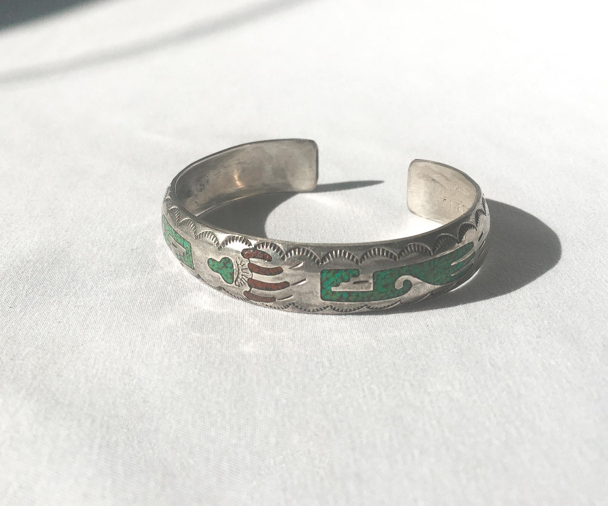 Vintage TA Begay Sterling Turquoise Abstract Cuff Bracelet, Vintage Navajo Native Western Jewelry