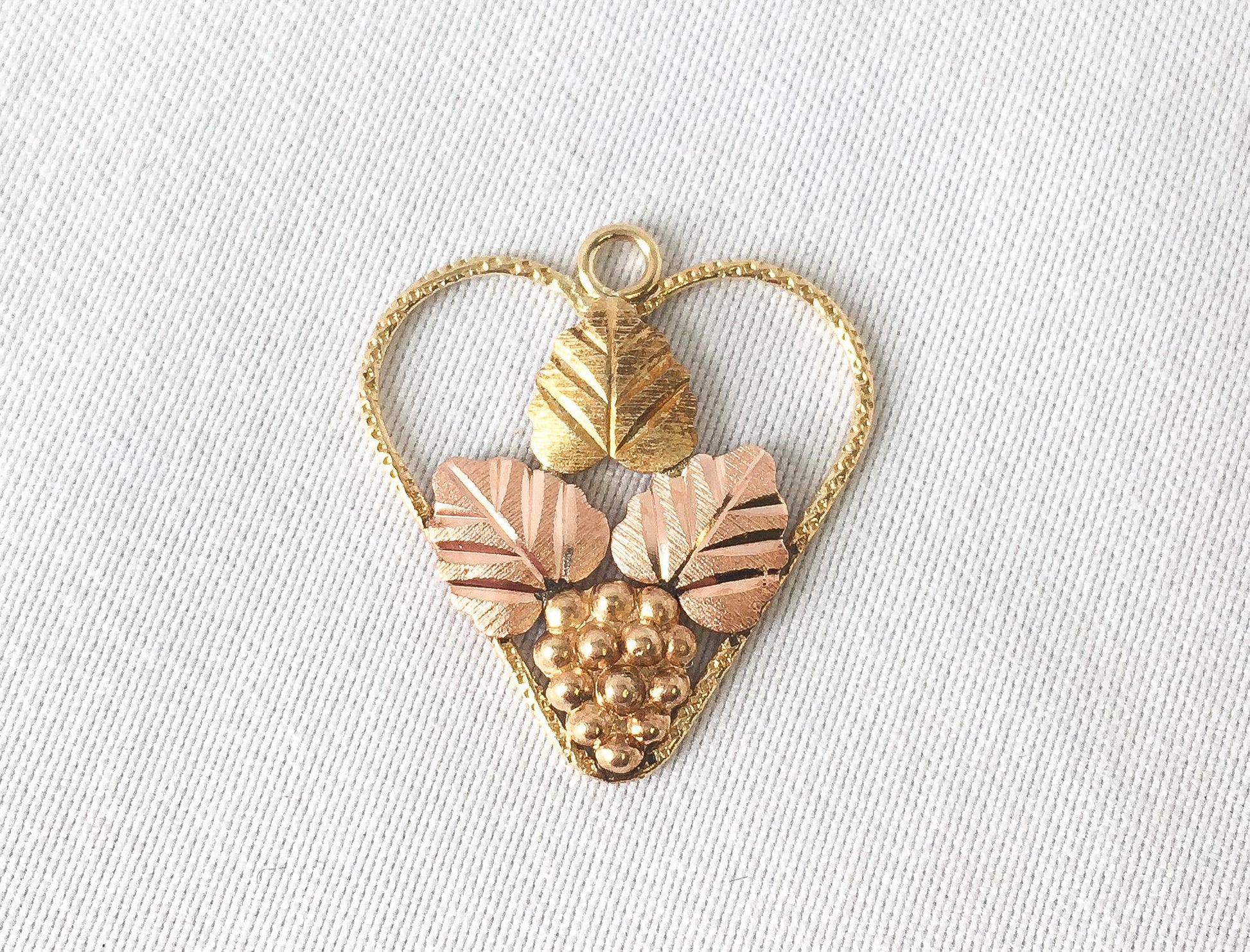 Vintage CCO 10K Black Hills Gold Heart Grape Leaf Pendant, .75", Vintage Black Hills Gold Jewelry
