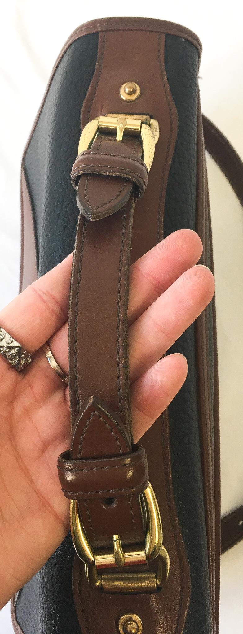 90s Dooney and Bourke Dark Navy (Almost Black) Cedar Leather Carrier Top Handle Crossbody Bag, Vintage Dooney Handbag