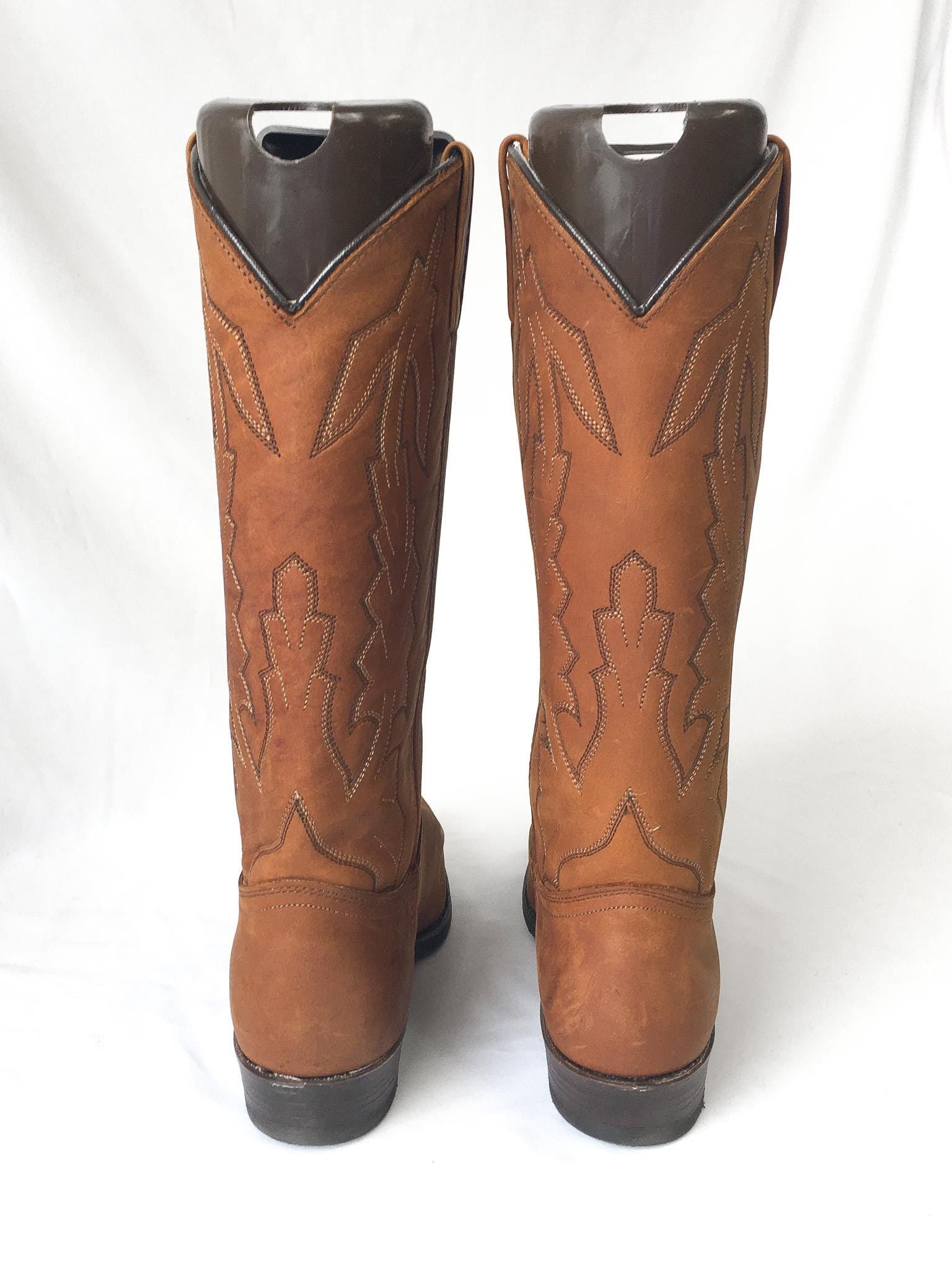 Vintage Dan Post Marlboro Edition Brown Embroidered Leather Cowboy Boots, in Original Box, Women's Sz. 9.5M, Vintage Western Boots