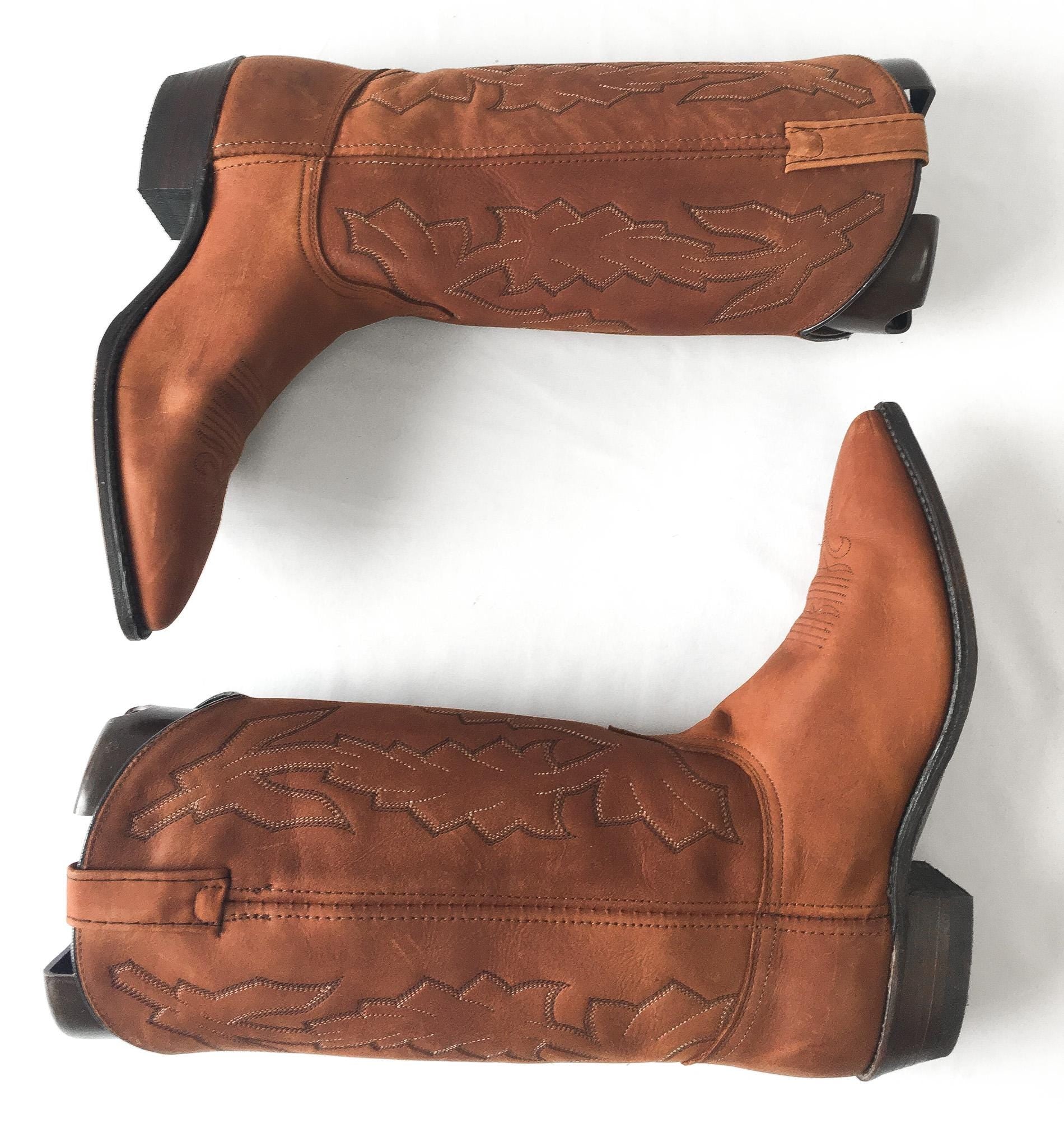 Vintage Dan Post Marlboro Edition Brown Embroidered Leather Cowboy Boots, in Original Box, Women's Sz. 9.5M, Vintage Western Boots