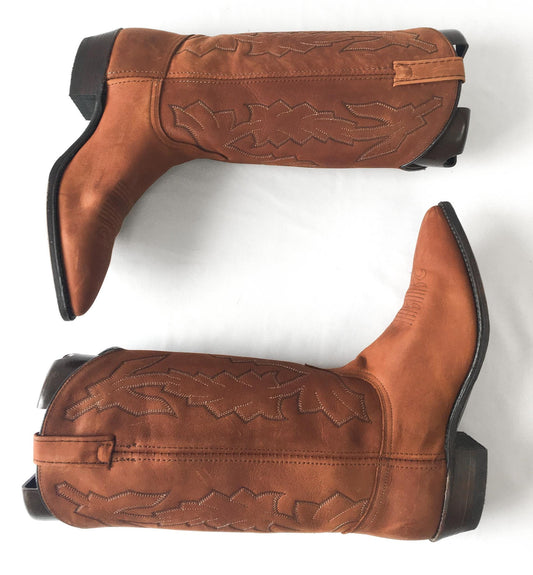 Vintage Dan Post Marlboro Edition Brown Embroidered Leather Cowboy Boots, in Original Box, Women's Sz. 9.5M, Vintage Western Boots