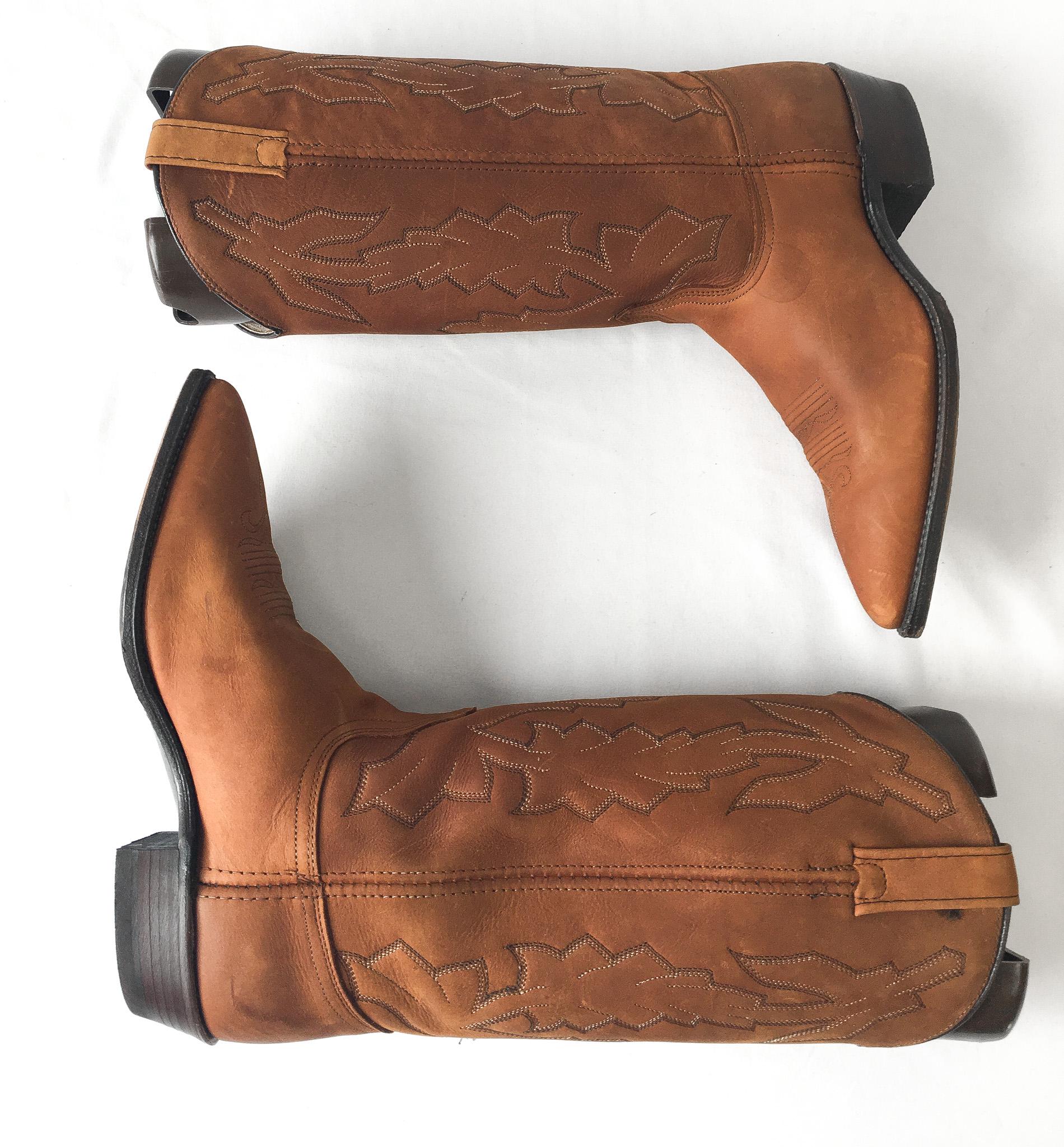 Vintage Dan Post Marlboro Edition Brown Embroidered Leather Cowboy Boots, in Original Box, Women's Sz. 9.5M, Vintage Western Boots