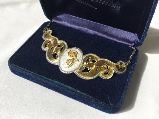 Vintage Montana Silversmith Gold Silver Toned Plated Rose Motif Necklace, 15", Vintage Statement Western Jewelry
