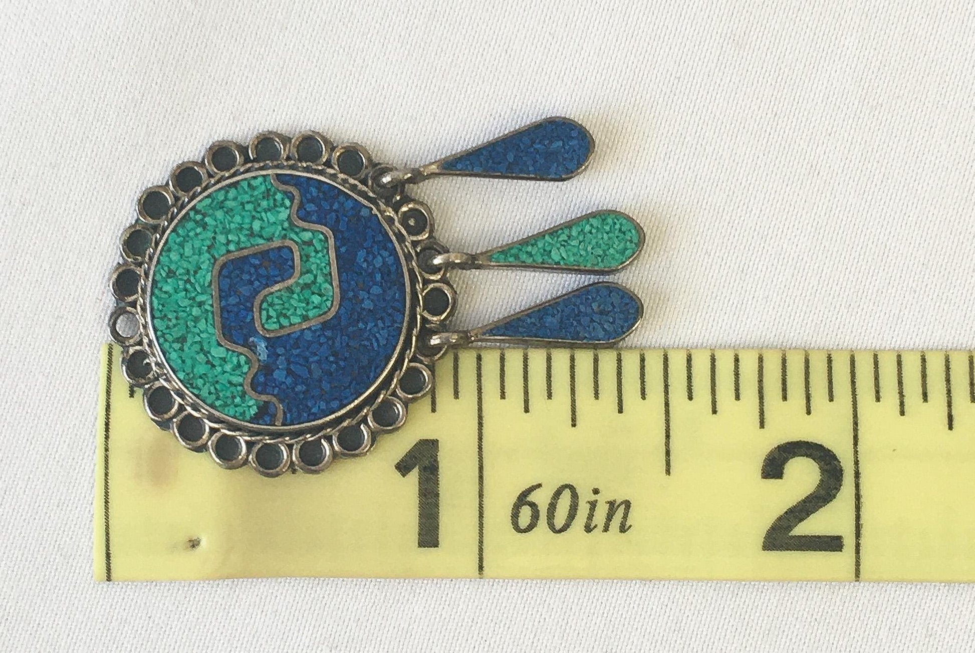 Vintage 925 Mexico Malachite and Turquoise Chip Inlay Pendant, Vintage Western Boho Navajo Jewelry