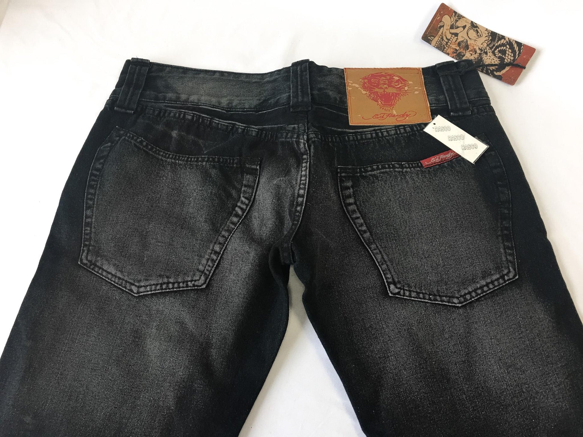 NWT Ed Hardy Black Rhinestone Tiger Straight Leg Jeans, Men's Sz. 38" x 31", Vintage Y2K 00s Jeans