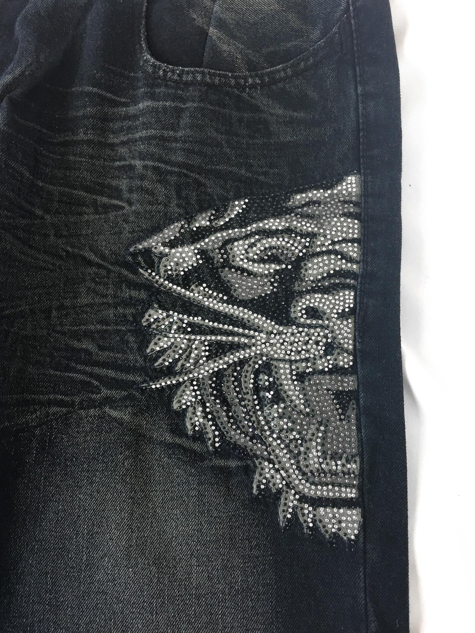 NWT Ed Hardy Black Rhinestone Tiger Straight Leg Jeans, Men's Sz. 38" x 31", Vintage Y2K 00s Jeans