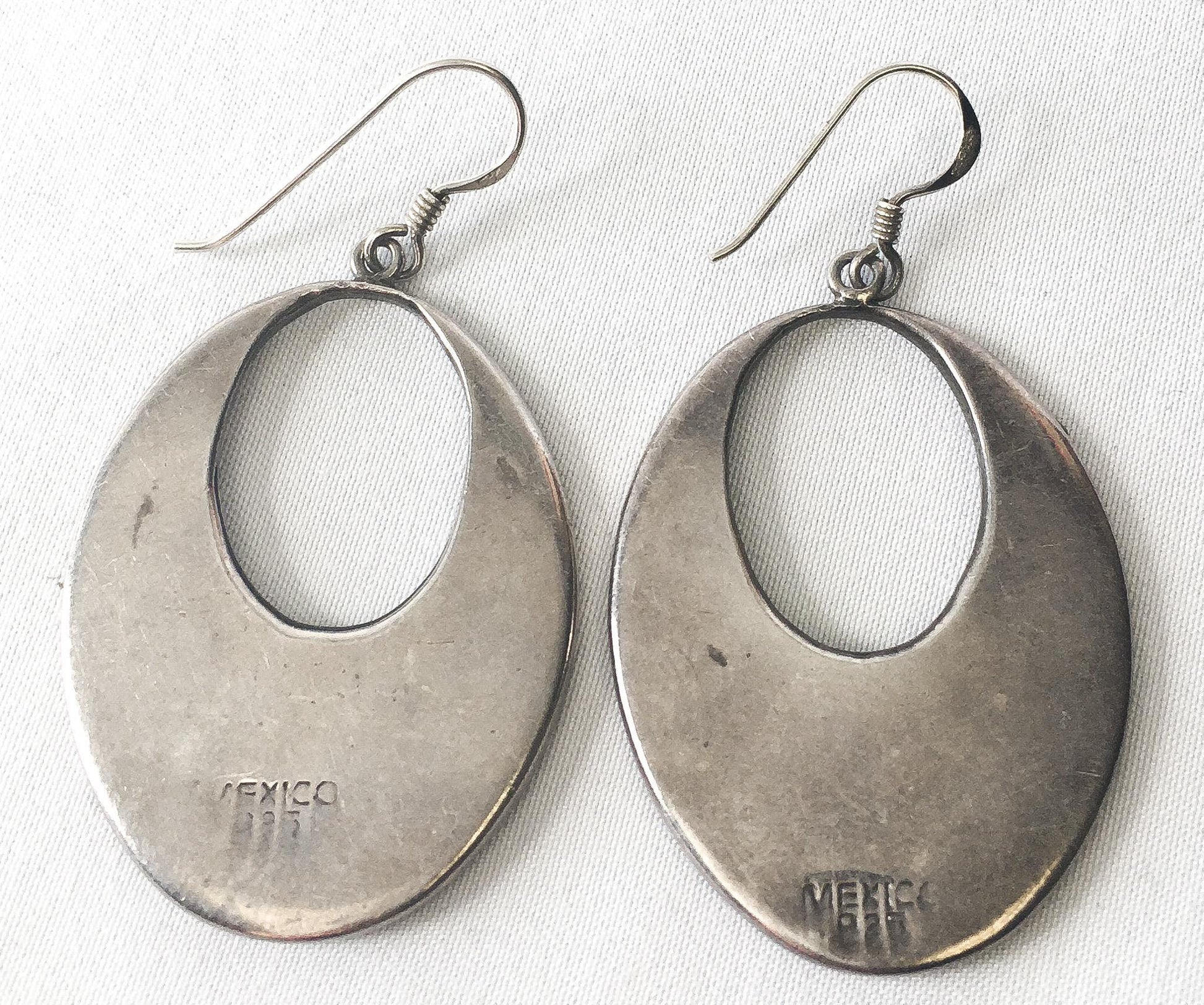 Vintage 925 Mexico Black Abalone Shell Floral Dangle Earrings, 1.5", Vintage Navajo Boho Jewelry