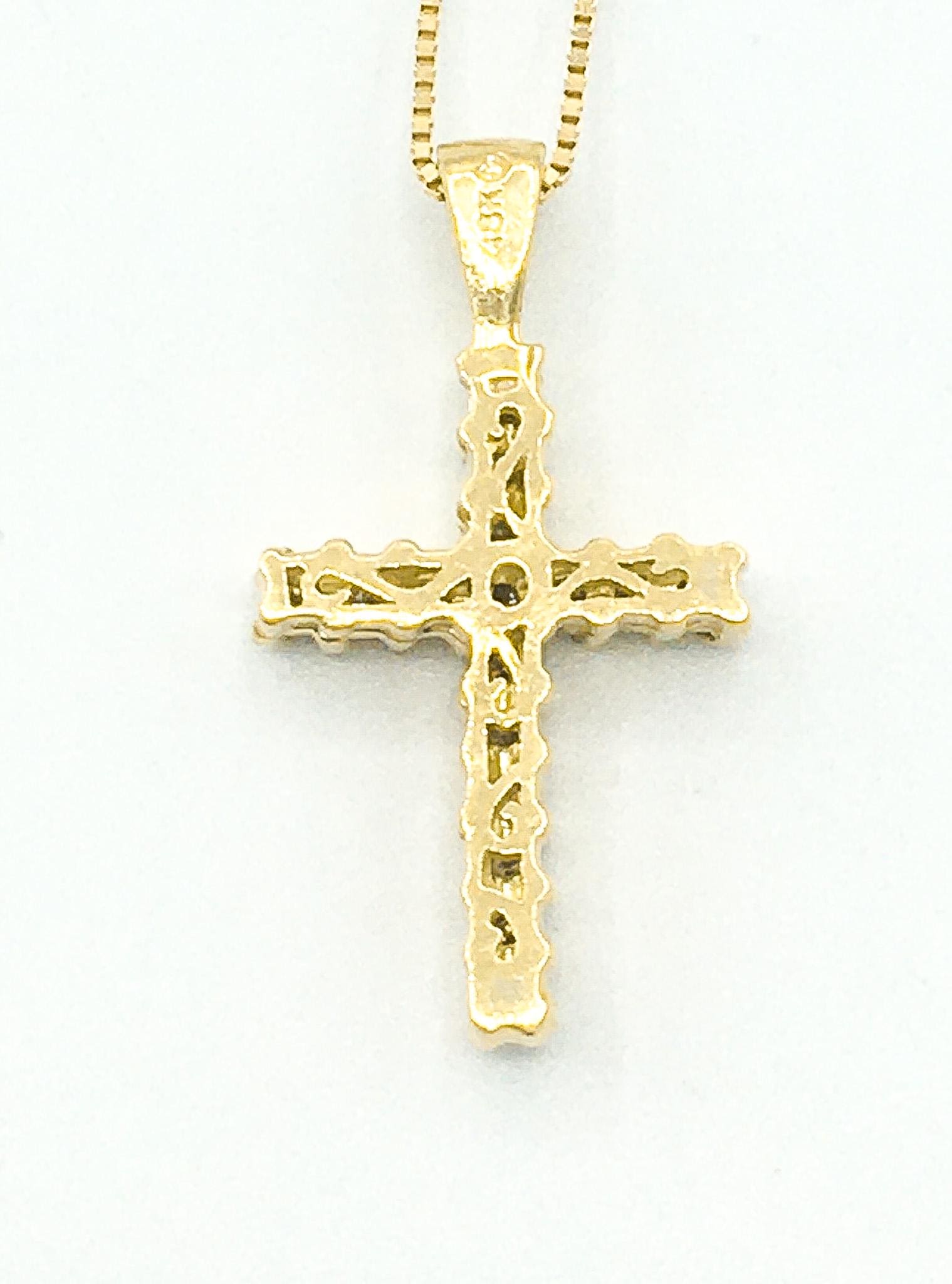 18K Yellow Gold and Diamond Cross Pendant on 18K Italy 18" Box Chain, Simple Everyday Layering Cross Necklace