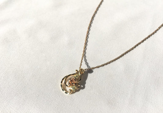Vintage Landstrom's Black Hills Gold 10K Rose Pendant on 12K GF 18" Chain, Vintage Black Hills Gold Necklace