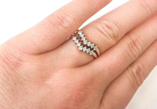10K Cubic Zirconia Chevron Stackable Wedding Ring, Sizes 5.5 and 6, Simple Dainty Stack Engagement Wedding Band