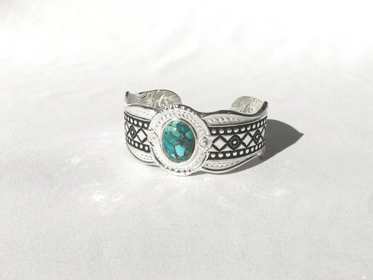 Vintage Montana Silversmiths "Phases of the World" Turquoise Cuff Bracelet, Vintage Western Boho Jewelry