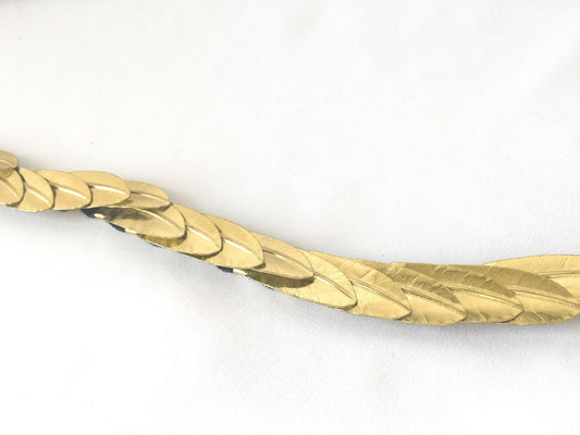 Vintage Gold Toned Feather Metal Elastic Expandable Belt, 28"- 45" Waist, Vintage Boho Western Belt
