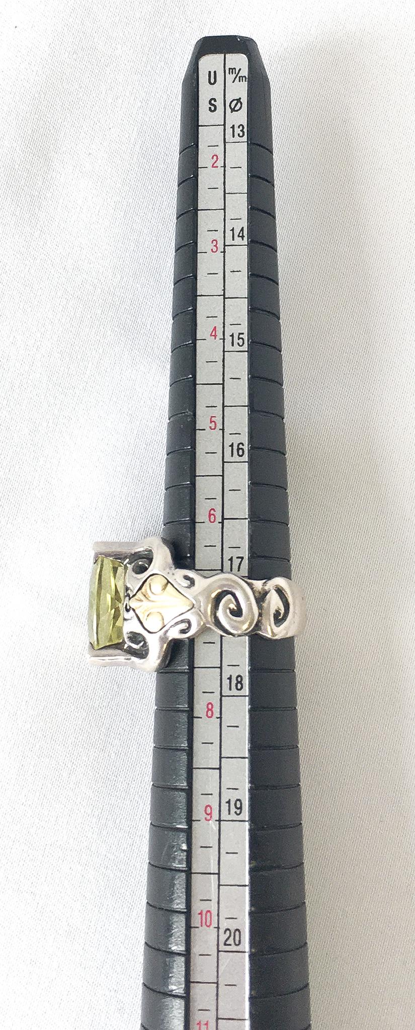 18K and Sterling Silver Ann King Citrine Cocktail Ring, Sz. 6.75/7, Vintage Art Deco Statement Ring