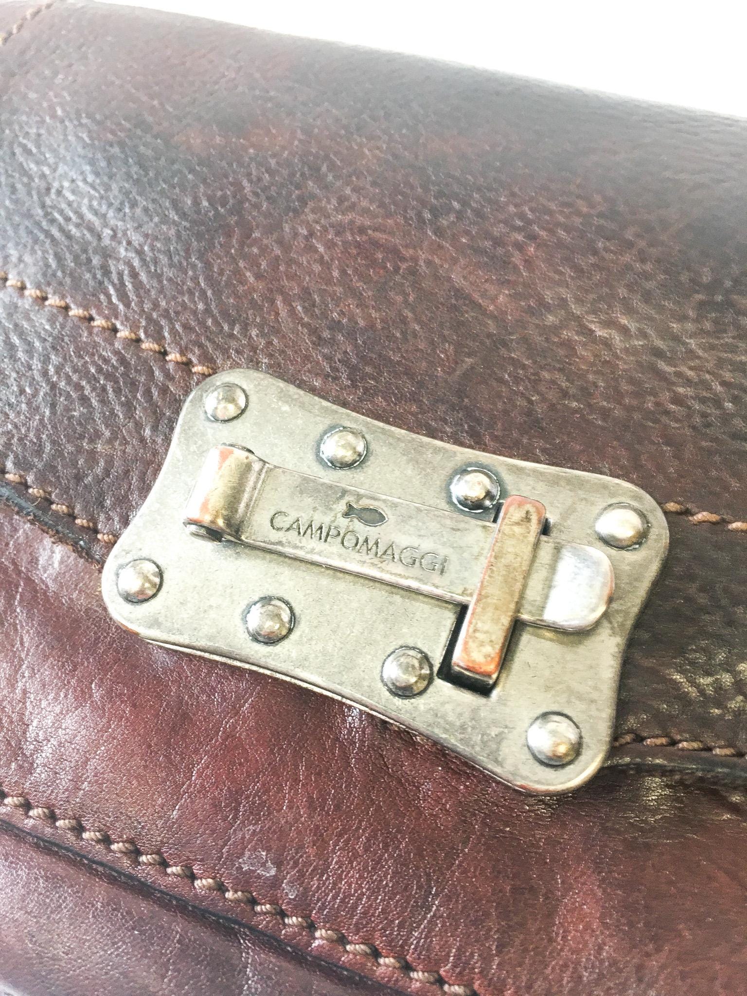Vintage Inspired Campomaggi Two Toned Brown Leather Studded Crossbody Bag, Vintage Western Handbag