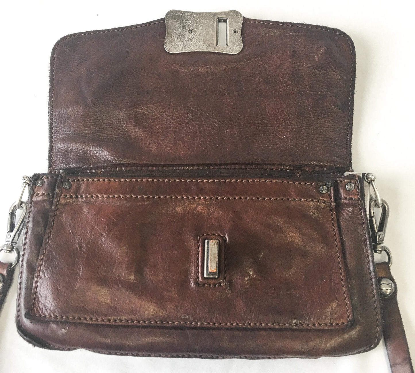 Vintage Inspired Campomaggi Two Toned Brown Leather Studded Crossbody Bag, Vintage Western Handbag