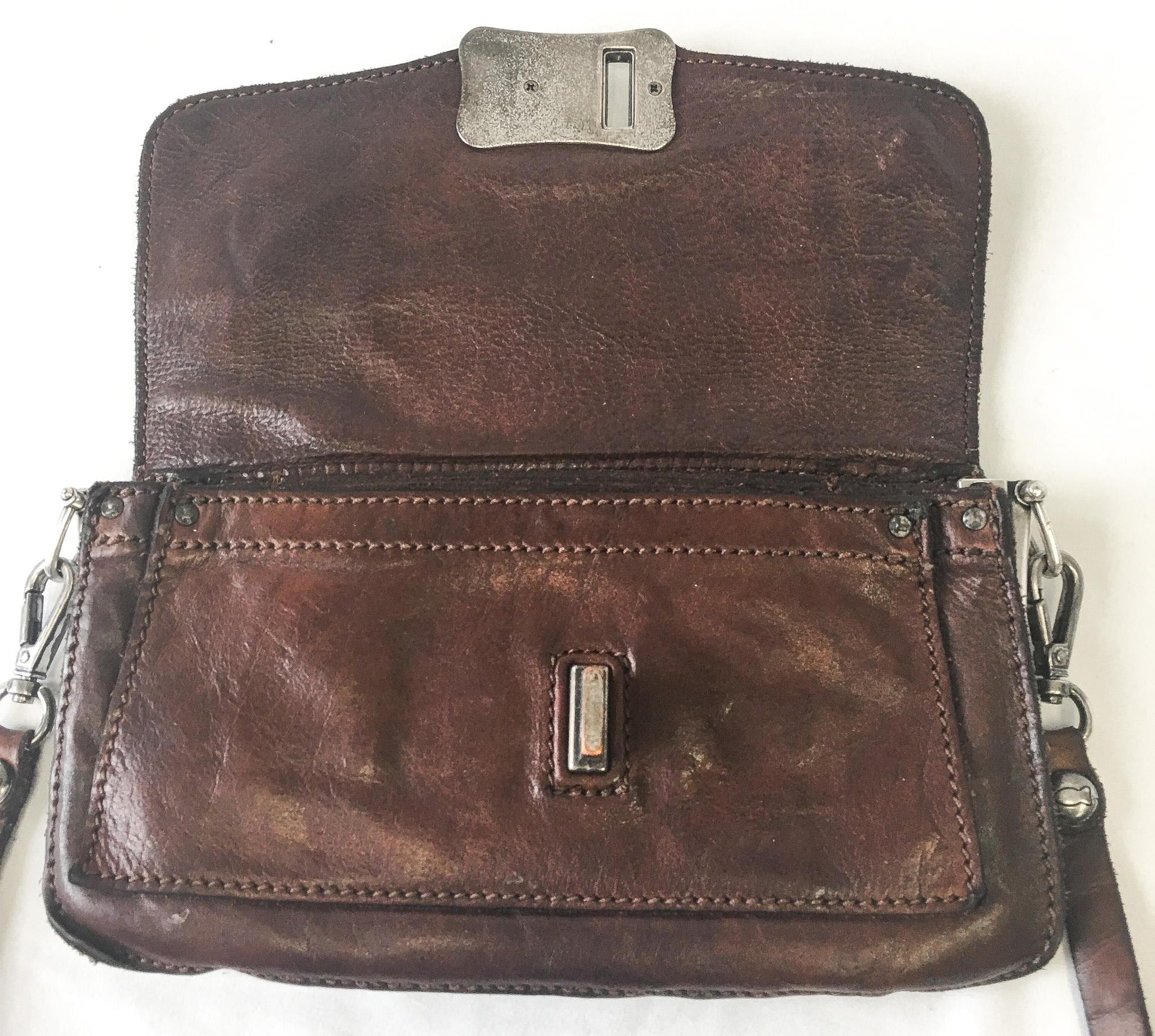 Vintage Inspired Campomaggi Two Toned Brown Leather Studded Crossbody Bag, Vintage Western Handbag