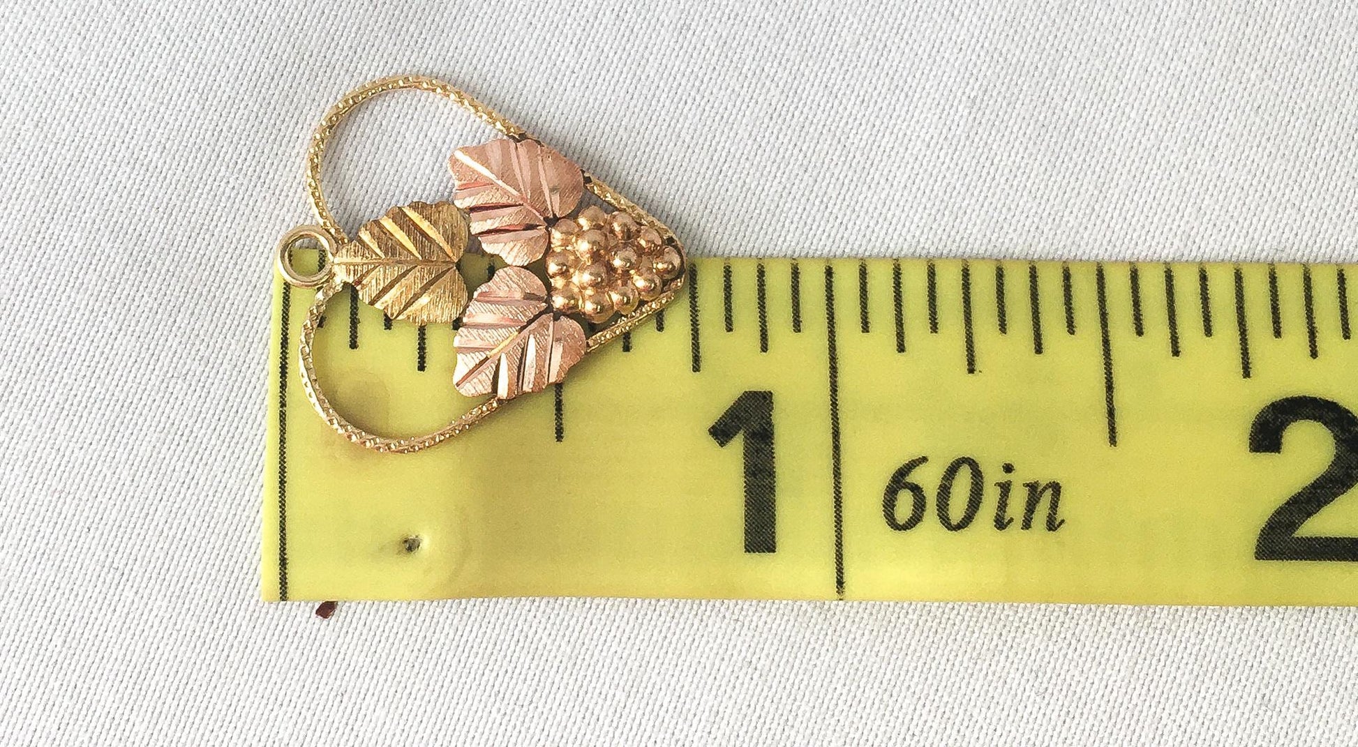 Vintage CCO 10K Black Hills Gold Heart Grape Leaf Pendant, .75", Vintage Black Hills Gold Jewelry