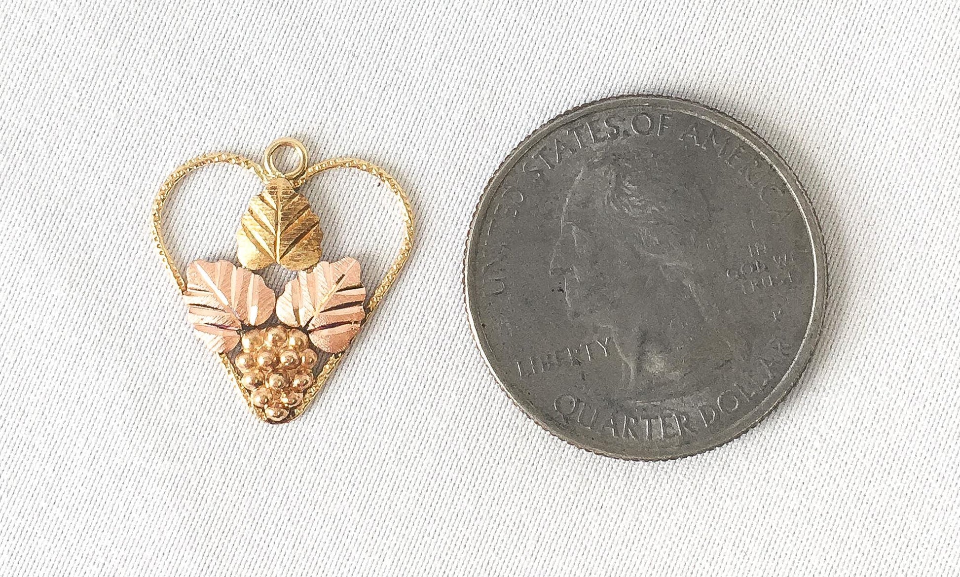 Vintage CCO 10K Black Hills Gold Heart Grape Leaf Pendant, .75", Vintage Black Hills Gold Jewelry
