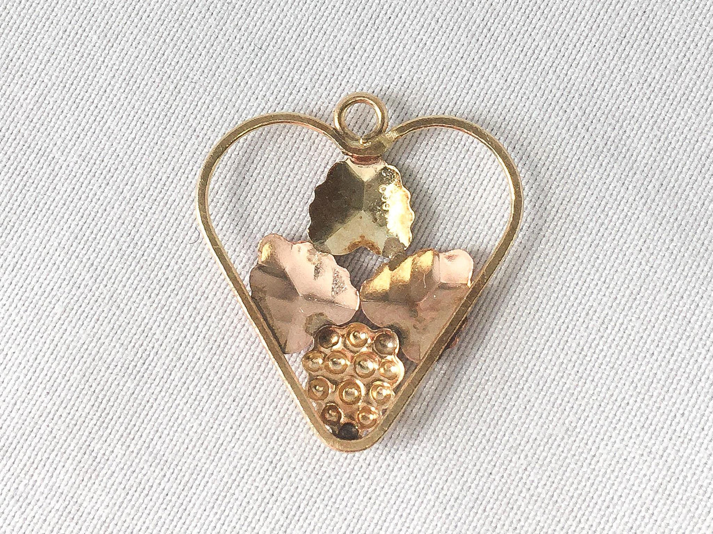 Vintage CCO 10K Black Hills Gold Heart Grape Leaf Pendant, .75", Vintage Black Hills Gold Jewelry
