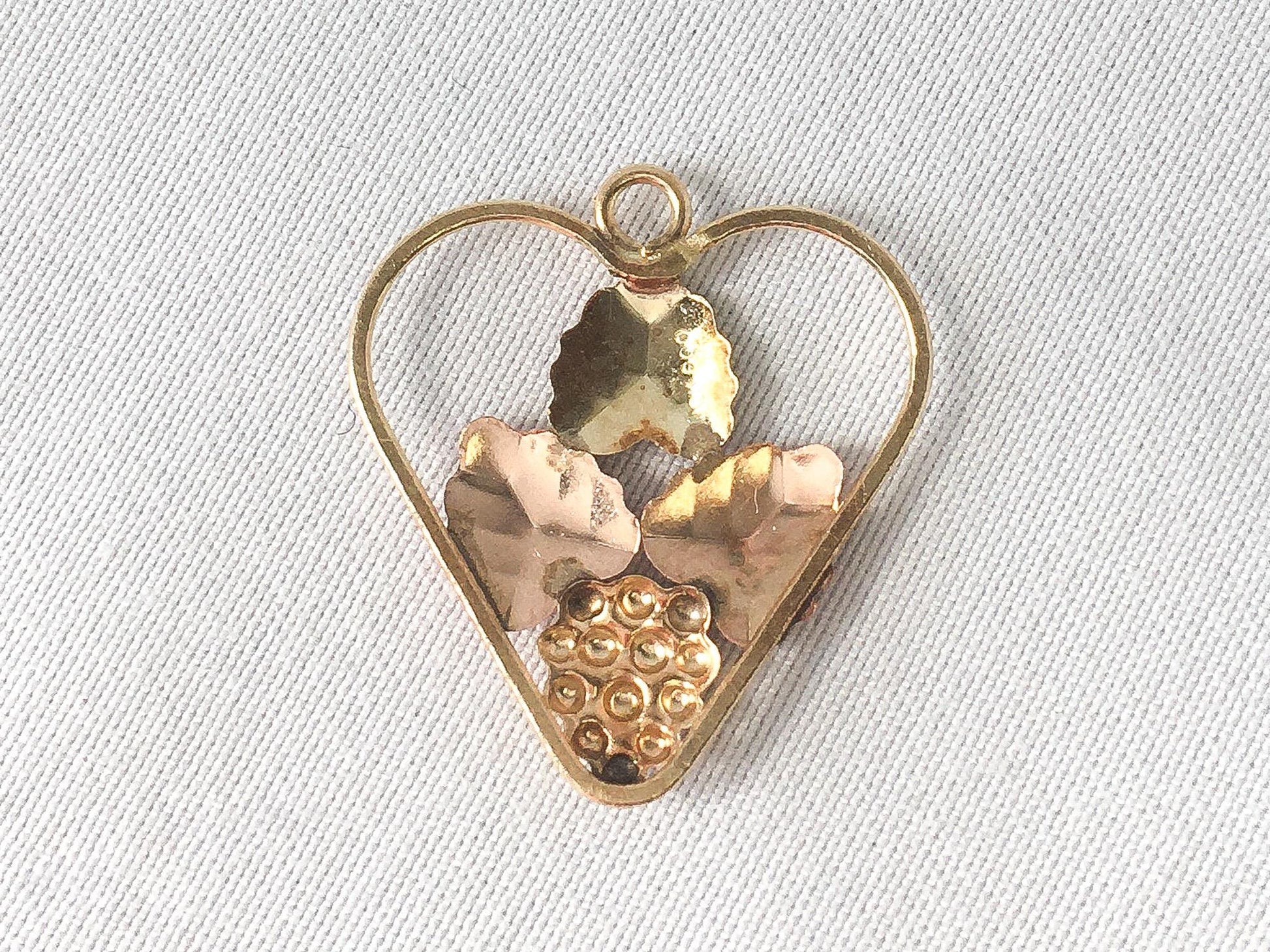 Vintage CCO 10K Black Hills Gold Heart Grape Leaf Pendant, .75", Vintage Black Hills Gold Jewelry